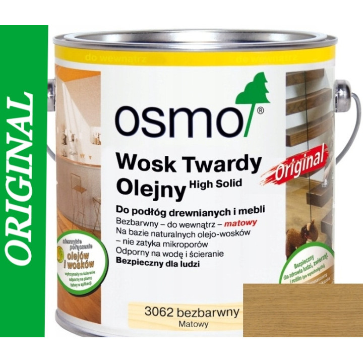 Wosk Twardy Olejny Bezbarwny Mat. OSMO 0,75L 3062