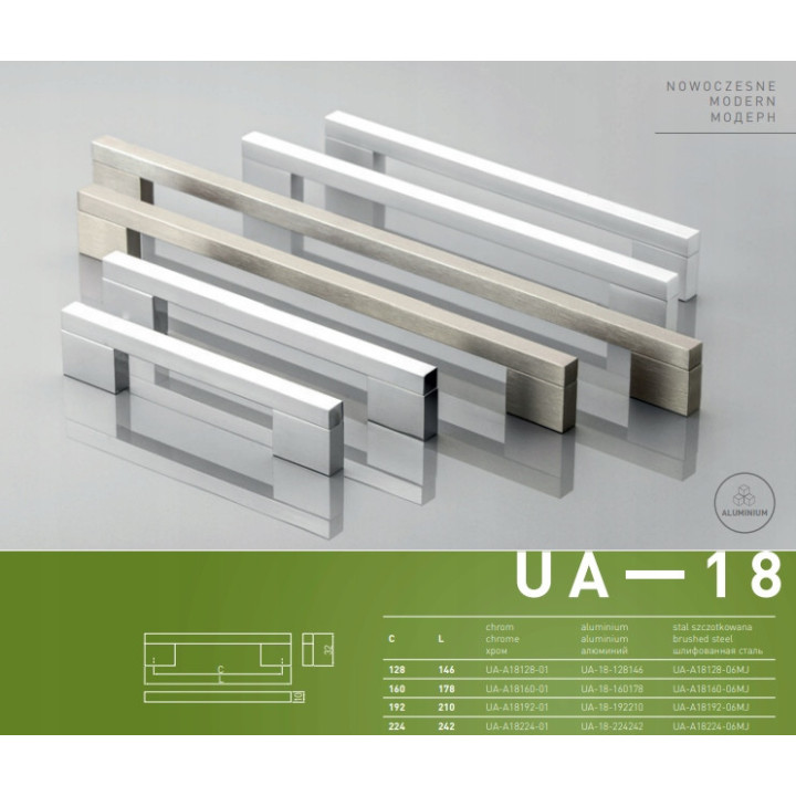 Nowoczesny Uchwyt meblowy INOX GTV UA-A18224
