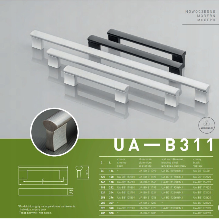 Uchwyt meblowy GTV UA-B31116006MJ INOX