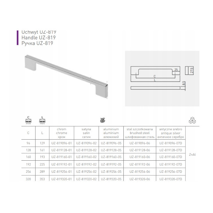 Uchwyt Meblowy HANDLE GTV UZ-819320-10 BIAŁY/WHITE